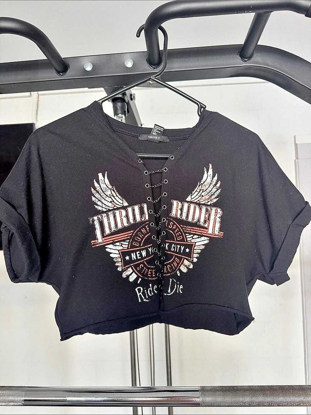 Forever 21 Thrill Rider Chain Crop Top Black & White Medium